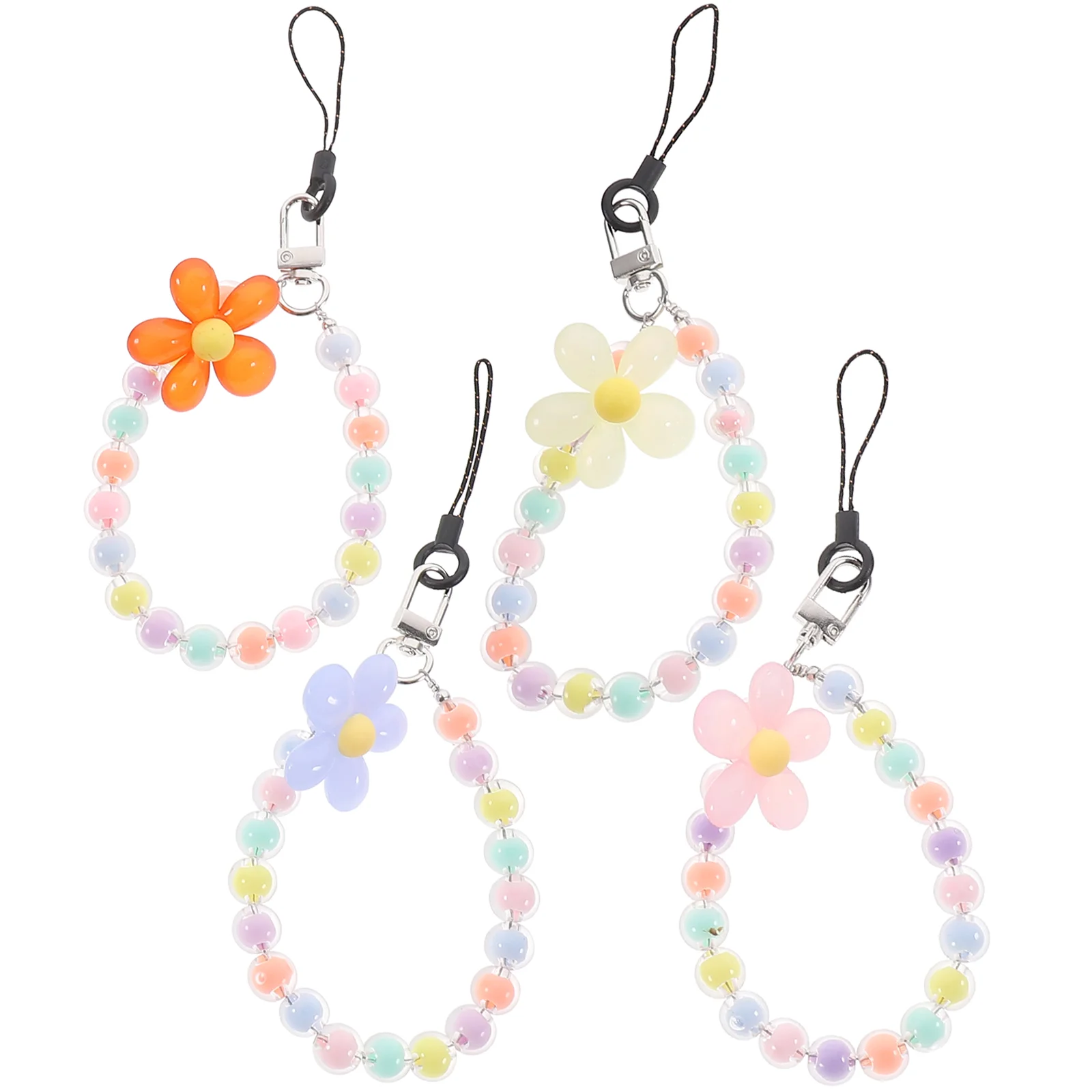 

4 Pcs Beaded Phone Charms Aesthetic Wrist Strap Lanyard Accessories Cute Resin Wristlet