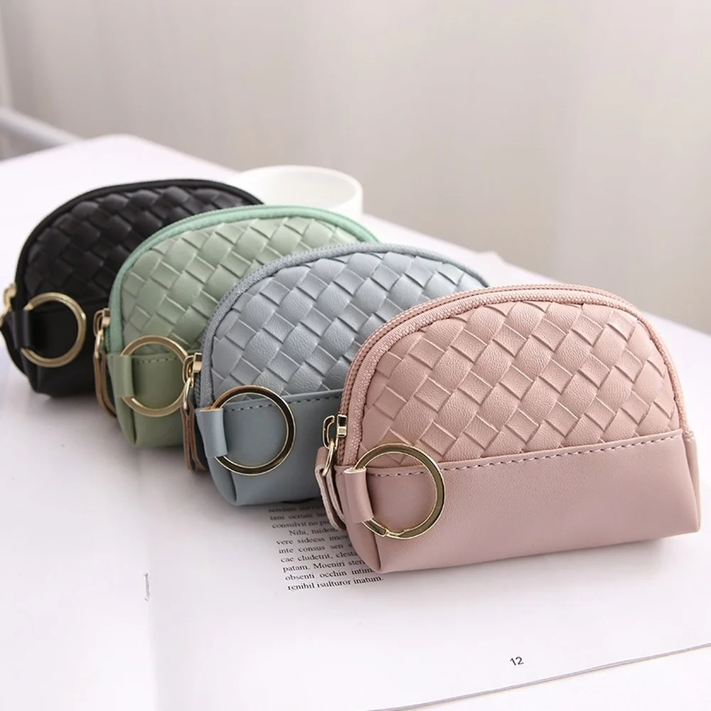 Wallet for Women Solid Color Knitting Leather Small Holder Zipper Coin Purse Travel Bag Ladies Clutch Handbag Carteira Feminina