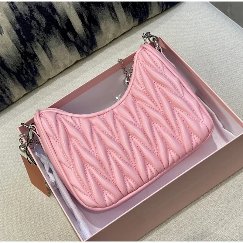 

Girls Cute Pleated Pearl Chain Crossbody Bag Brand Design Women Leather Mini Cloud Clutch Party Shopping Shoulder Bag For Ladies