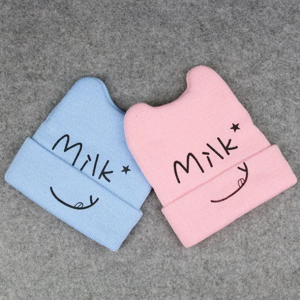

Baby Cartoon Knitted Cap Milk Printed Letter Hat Comfortable Cap