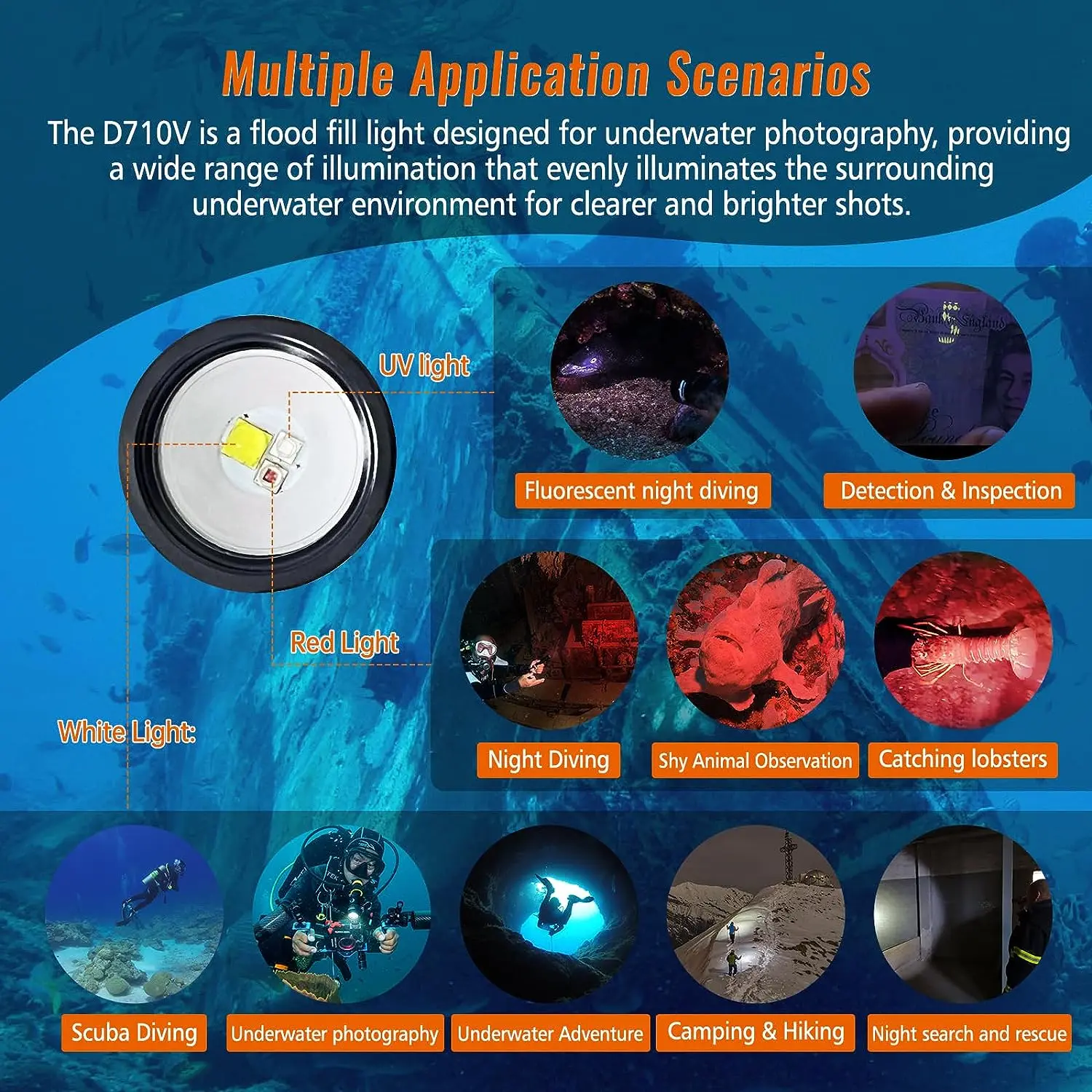 ORCATORCH TD01 Налобный фонарь для дайвинга + D710V Профессиональный подводный видеосвет