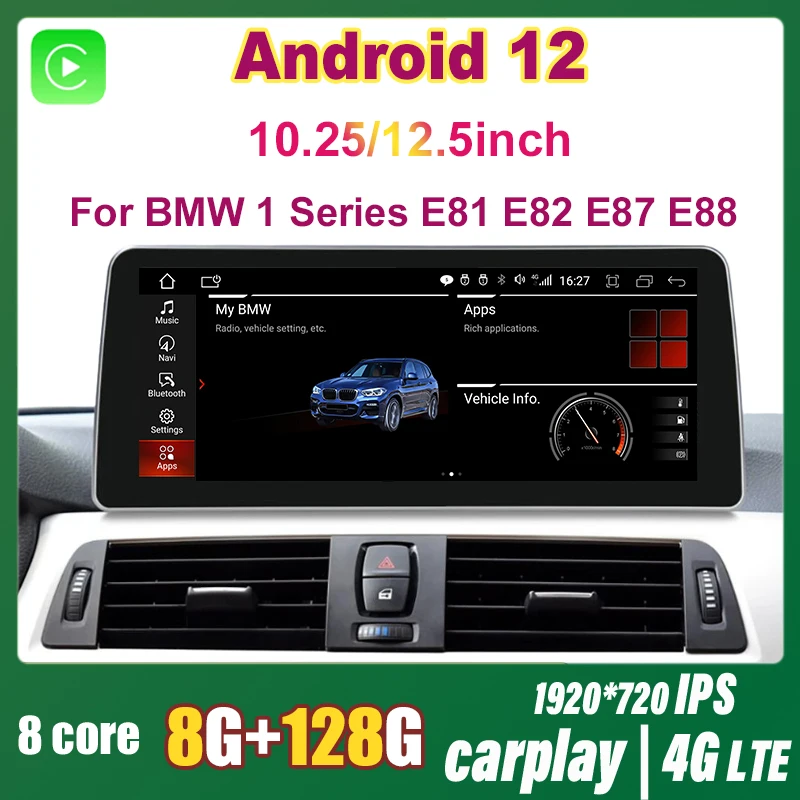 

10.25" Android 12 8Core 8G+128G Car Multimedia Player GPS Navigation Radio For BMW 1 Series 120i E81 E82 E87 E88 Carplay Auto