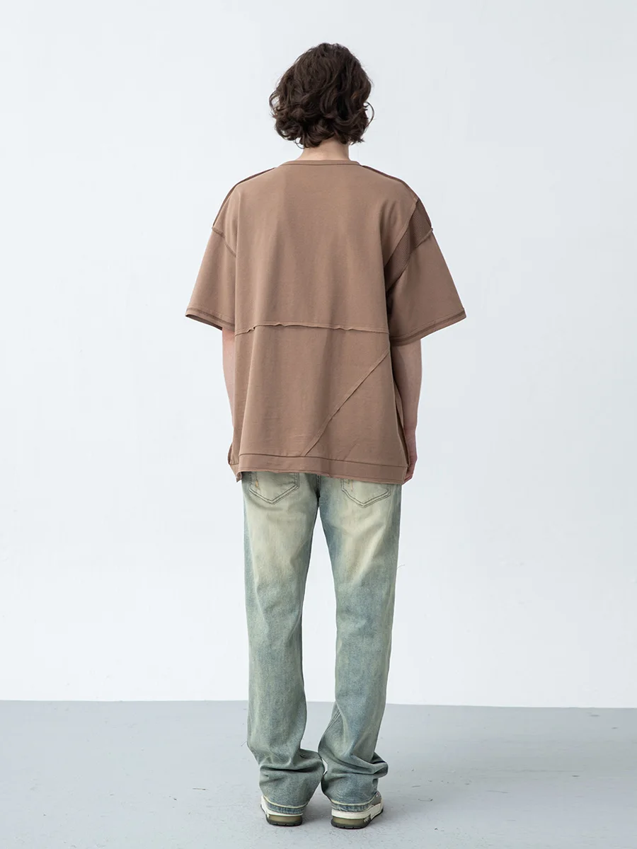 Men's Jeans Retro Washed Colorblock Ripped Straight Jeans High Street Trend Trousers Casual Trousers Ins Hot Sale Streetwear Men