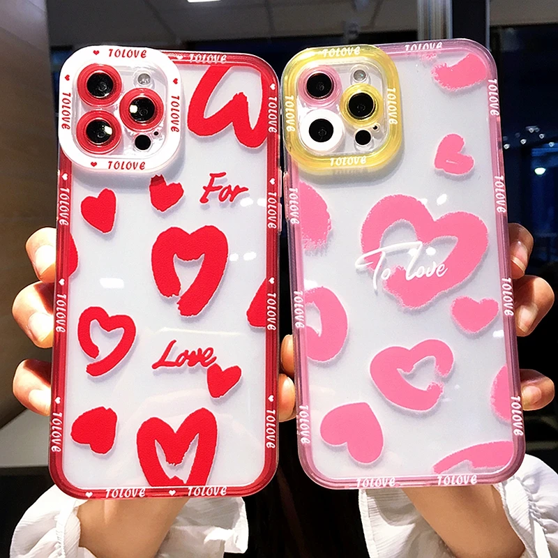 

Soft Transparent Love Heart Phone Case For iPhone 11 12 13 Pro Max XS X XR 7 8 Plus SE 2020 Shockproof Bumper Back Cover