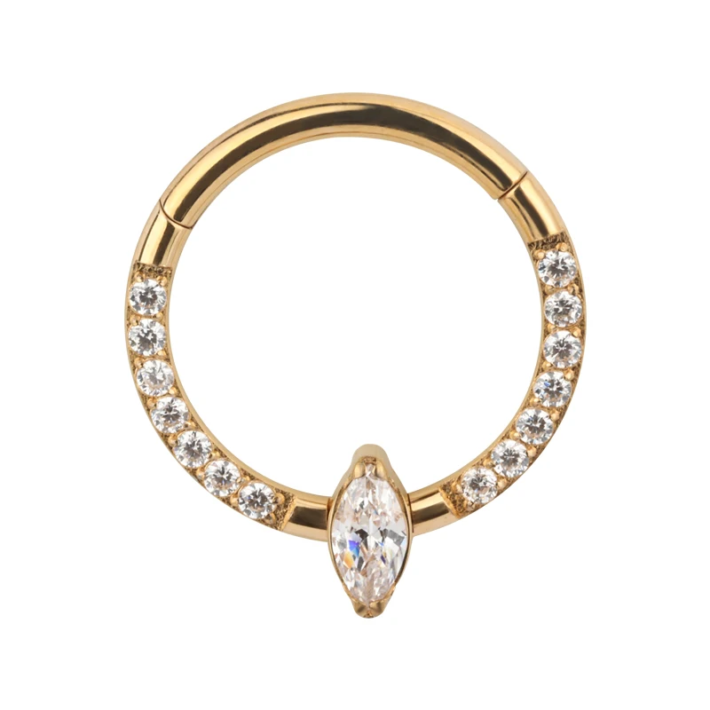 

G23 Titanium CZ Pave Side Center Hinged Segment Hoop Rings PIERC Nose Ring Clicker Labret Ear Tragus Cartilage Body Piercing