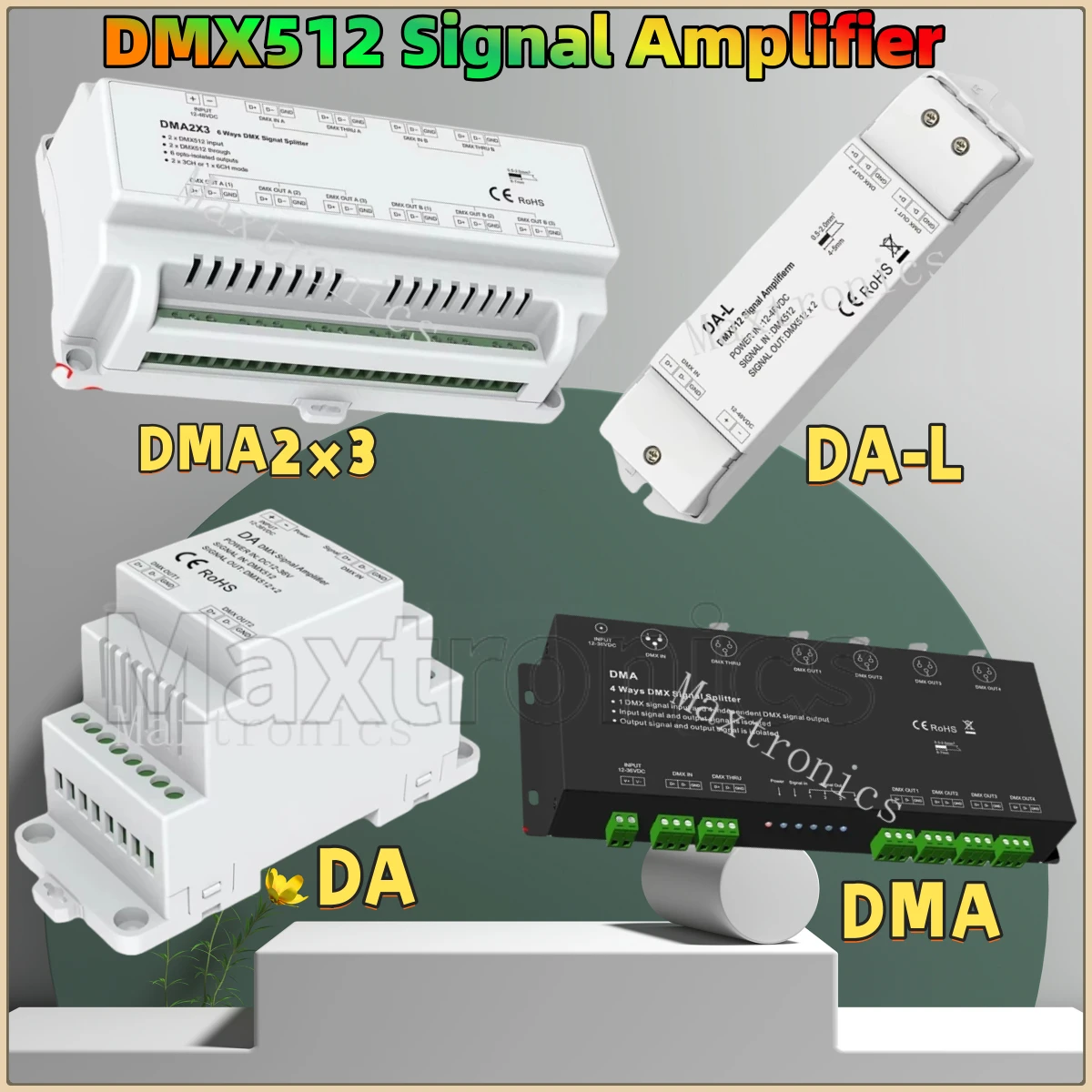 Фото Усилитель сигнала DMX512 Повторитель сигнала DMA 4-канальный DA-L 2-канальный DMA2X3 6-полосный разветвитель сигнала DMX DC12-36V для светодиодной ленты №1