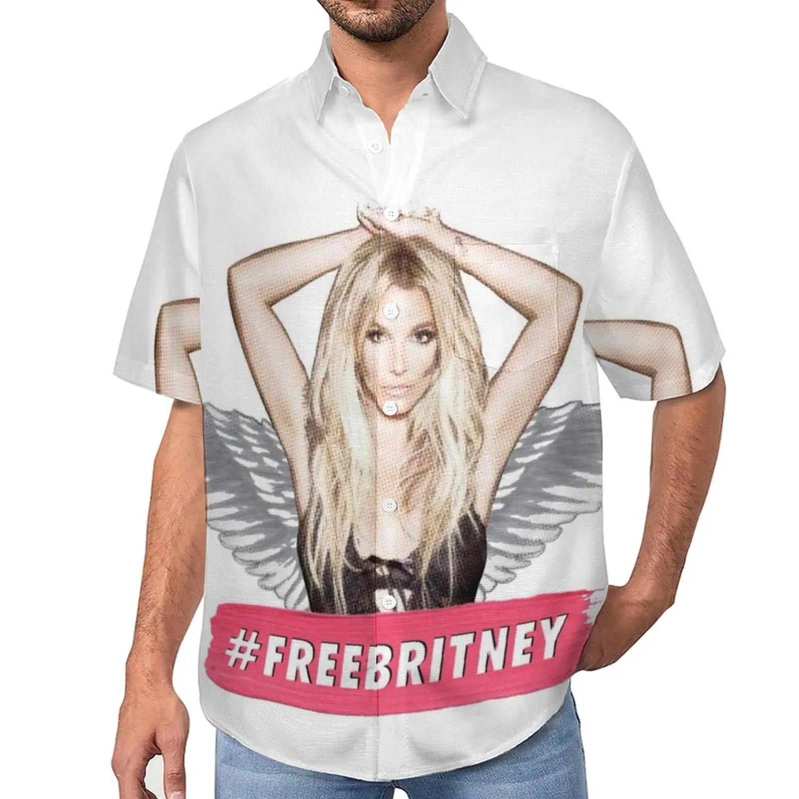 

FREE BRITNEY Loose Shirt Men Vacation Freedom Casual Shirts Hawaiian Design Short Sleeve Fashion Oversized Blouses