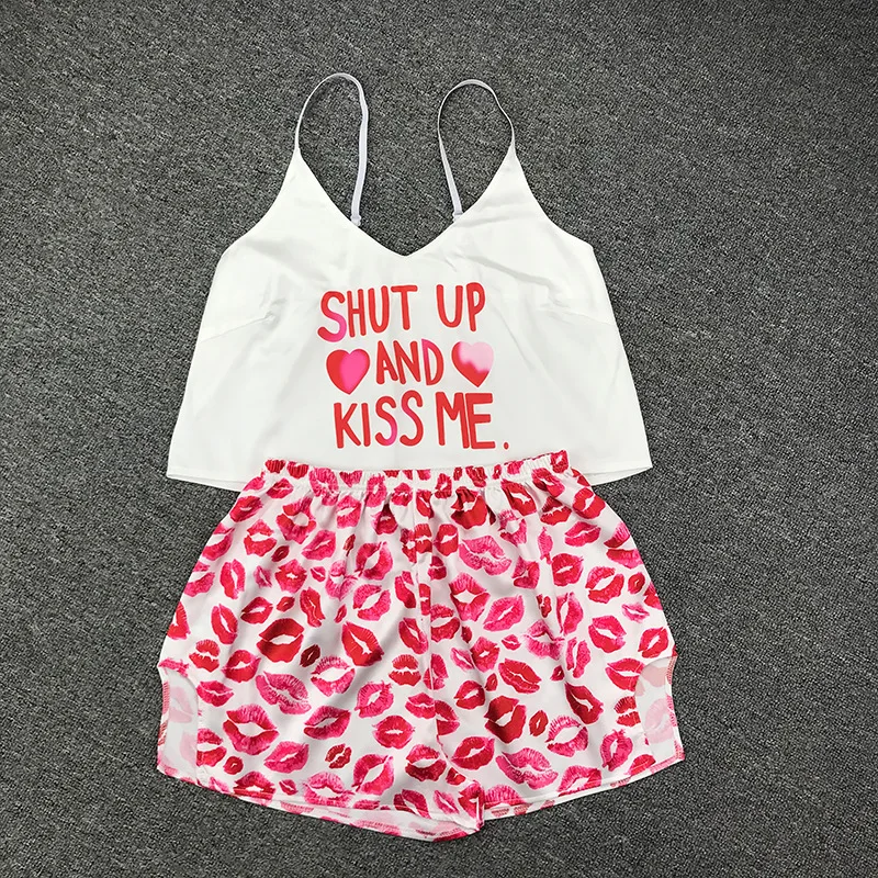 New Sexy Pijamas Women Pajama Set Silk Home Suit Animal Print V Neck Pyjama Woman Strao Loose Sleepwear Kigurumi Unicorn Cat