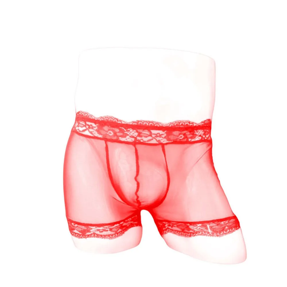 

Transparent Boxer Male See Through Boxershorts Sexy Pure Color Sheer Breathable Thin Lace Flat Mens Underwear Intimates Lingerie