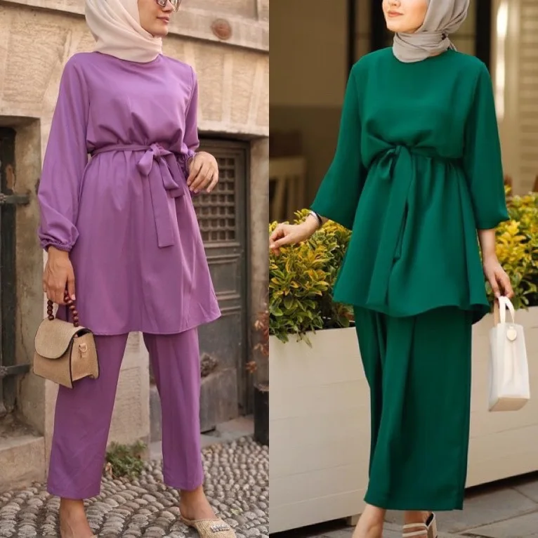 

Eid Two-piece Muslim Sets Abaya Turkey Hijab Dress Caftan Kaftan Islamic Clothing 2 Piece Set Women Musulman Ensembles Outfits