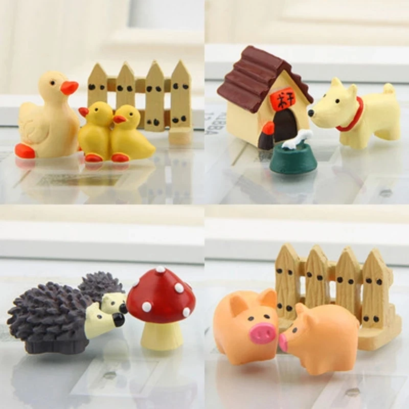 

3Pcs/Set Pastoral Animals Home Figurines Cute Dog/Duck/Pig/Hedgehog Landscape Decoration DIY Garden Miniatures Ornament Parts