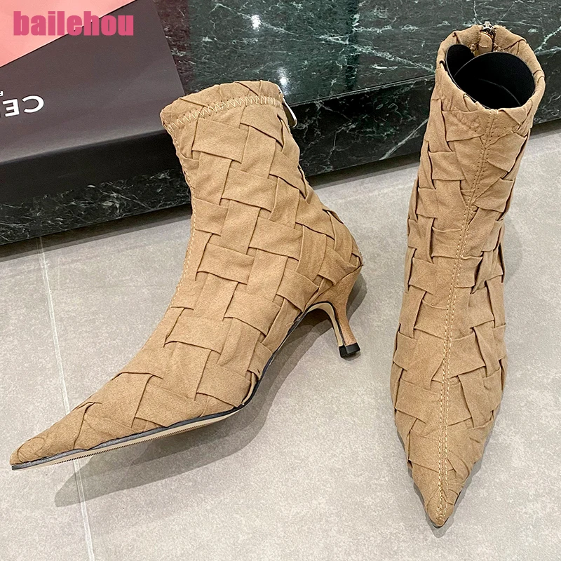 

Женские ботинки с острым носком, короткие Ботинки на каблуке, весна-осень, 2023