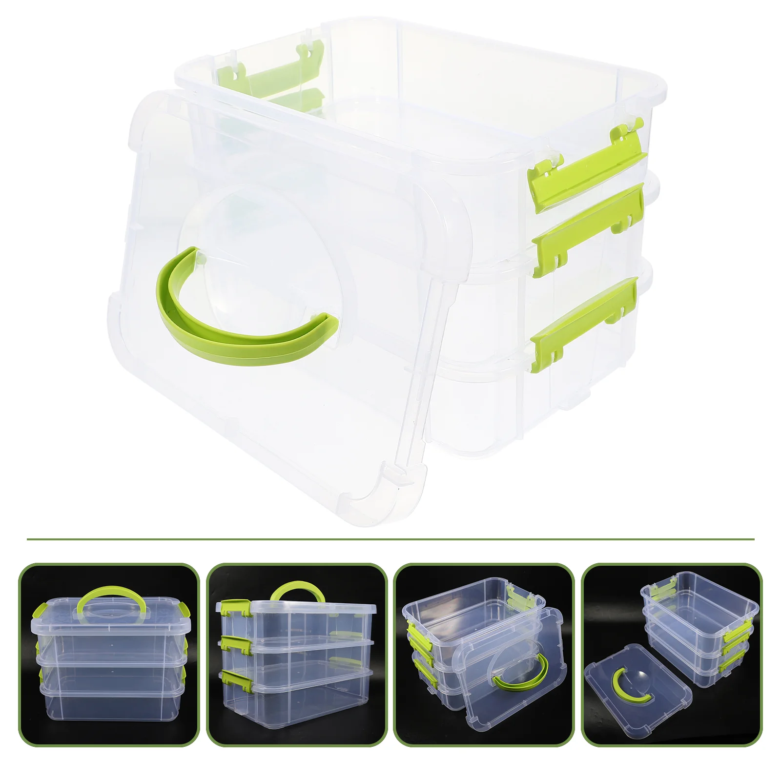 

Creative Storage Bin Stackable Carry Box Office Storage Case 3-Tiers Storage Box