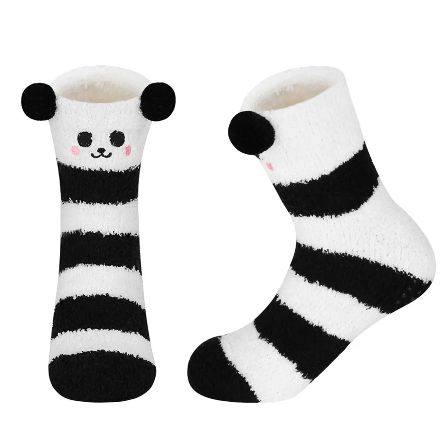Kawaii Women Short Sock Set Winter Cute Funny Cartoon Animal Panda Ladies Plush Floor Slipper Comfy Fluffy Fuzzy Sock Designer