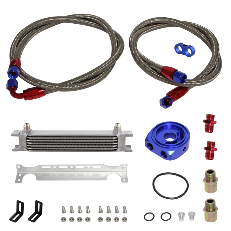 

7 Row AN8 Engine Oil Cooler + 3/4*16 & M20 Filter Adapter hose Kit