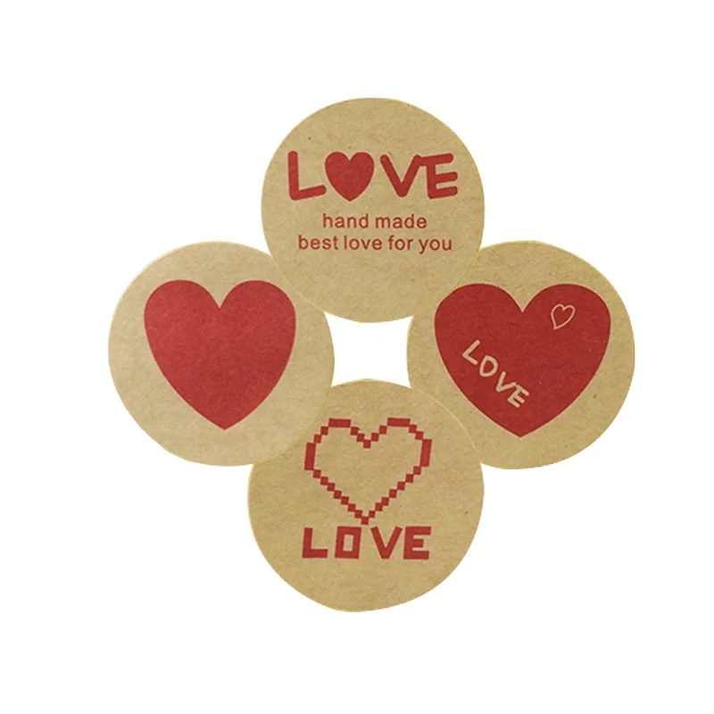 

1200Pcs/lot Round Love Heart series Kraft paper Sticker Handmade Gift sealing label Stationery Office & School Supplies