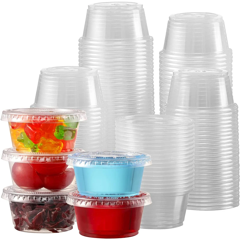

100/500 Sets 2 Oz Jello Shot Cups,Small Plastic Containers with Lids,Salad Dressing Container, Dipping Sauce Cups,Condiment Cups