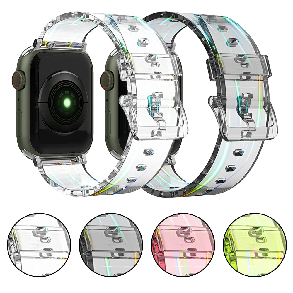 

Colorful Transparent Strap for Apple Watch Series 7 6 5 4 3 SE Silicone Watchband for Apple Watch Band 44 40 45 38 41mm Bracelet