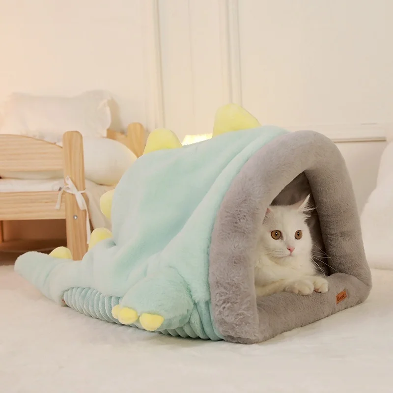 

Dog Cat Bed Nest Winter Warm Semi-enclosed Dinosaur Breathable Cute Animal Cats Thick Pet Supplies Cats Products for Pets