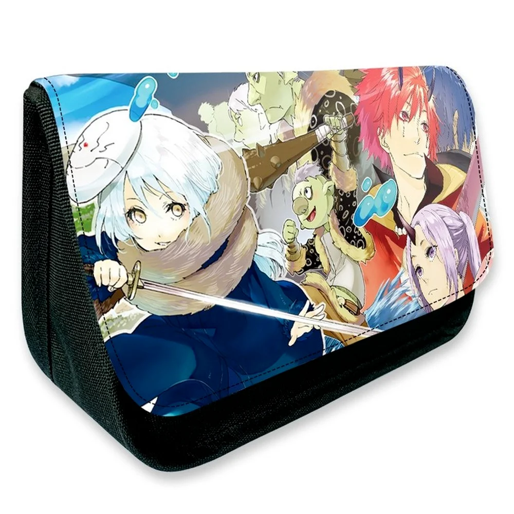 

Холщовый чехол-карандаш с принтом в стиле аниме «I Time» и надписью «Double Zip Markeup Bag»