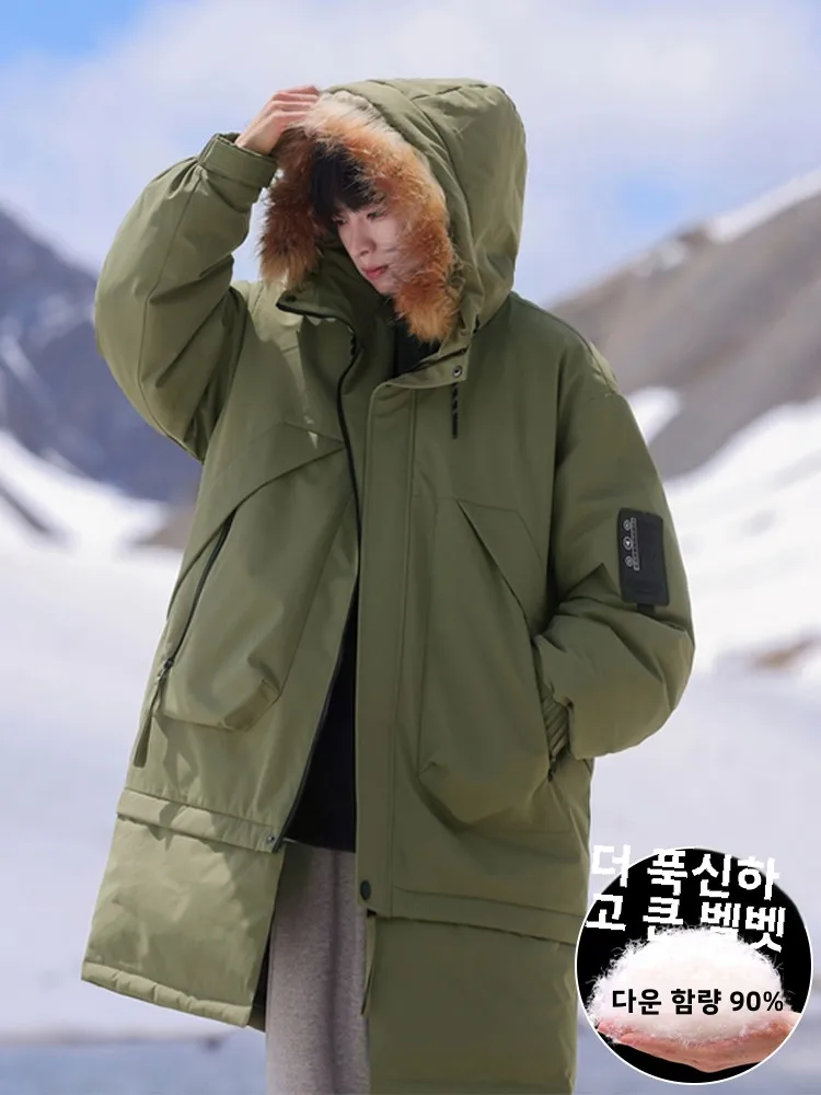 Пуховик-карго с меховым воротником и капюшоном мужская зимняя утолщенная куртка