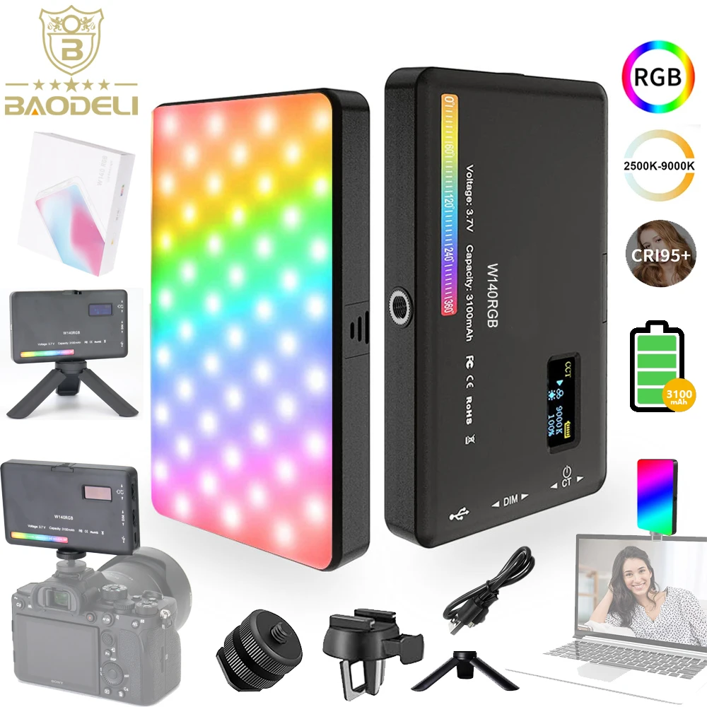 

RGB LED Video Light Panel Photography Fill Camera Light Full Color Rechargeable 3100mAh Dimmable 2500-9000K Photo Studio Lamp