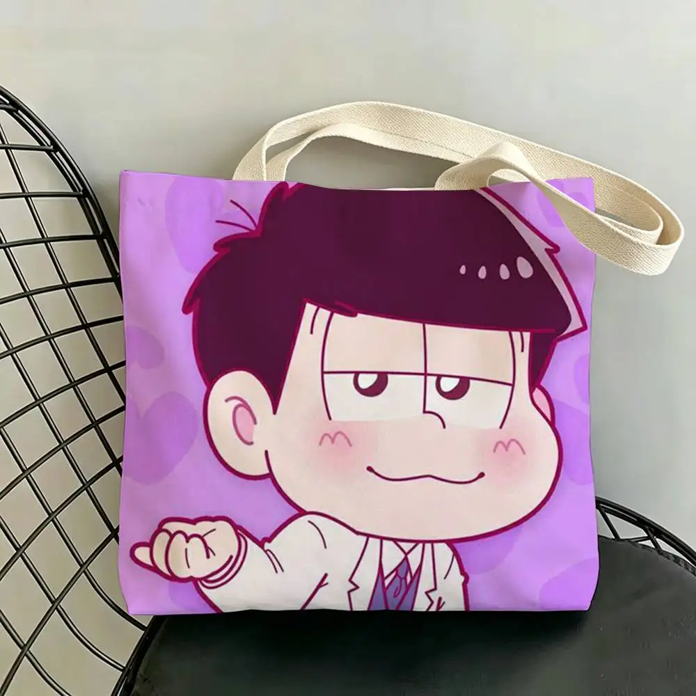 Фото Сумки для хранения O-Osomatsu Comics S-San с двусторонним принтом, большая сумка-тоут, прочная, для пляжа и пикника, складная, подарочная, экологичная №5