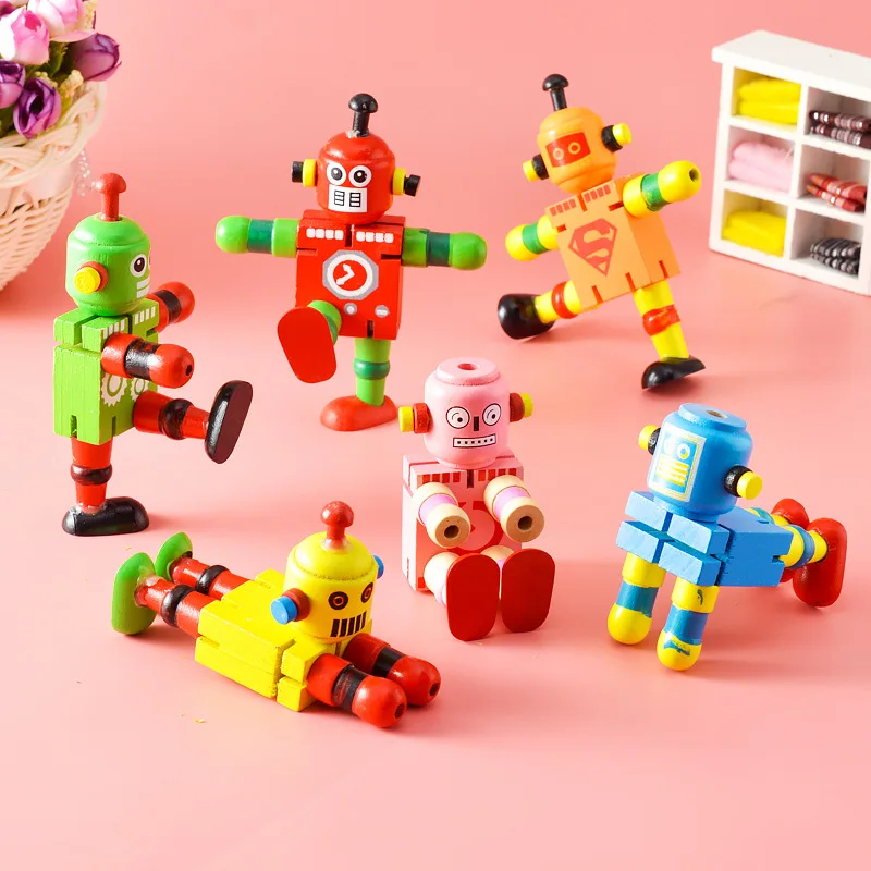 

Colorful Cartoon Transformation Robot Model Doll Autobot Figure Toy Wooden Educational Toy For Children Funny Decompression Toys