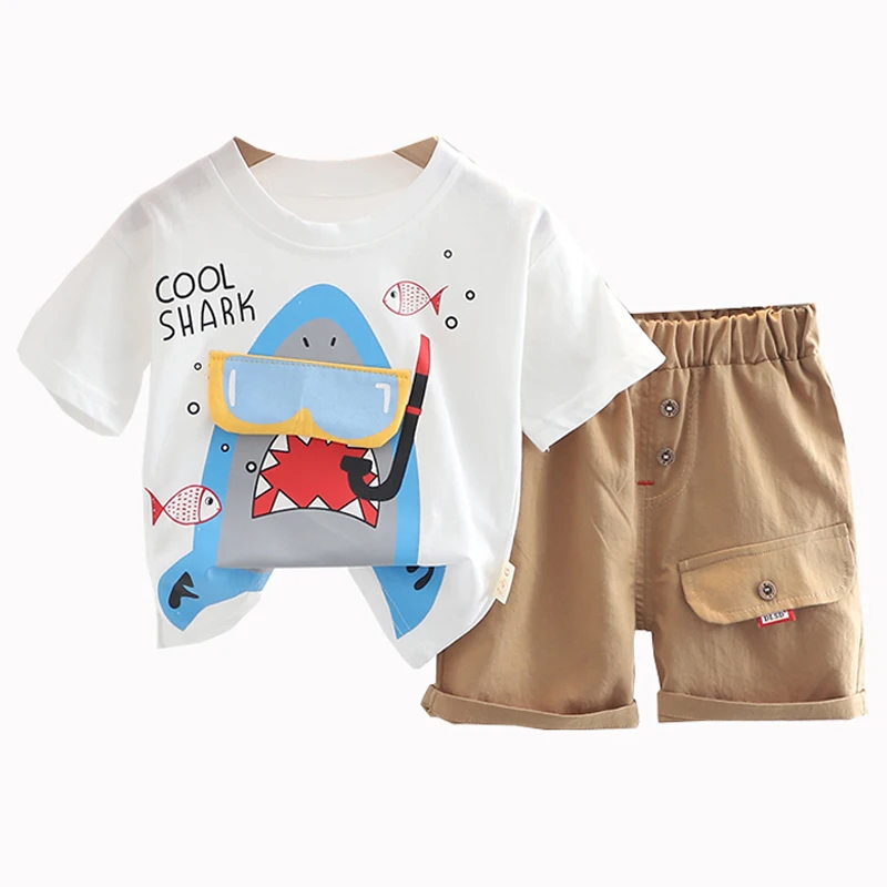 

2022 Summer Baby Boys Girls Clothing Sets Cartoon Shark Infant Clothes Cotton T Shirt Shorts Kids Tracksuit Children Outfits