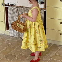 rinilucia summer toddler girl clothes floral beach dresses cute o neck sleeveless cotton sweet korean style dress