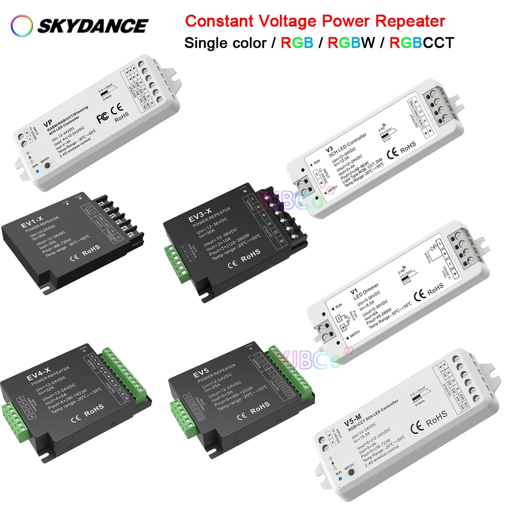 

Skydance Single color/RGB/RGBW/RGBCCT LED Strip Light Power Repeater 1CH 3CH 4CH 5CH PWM signal Lamp tape Controller 12V-24V DC