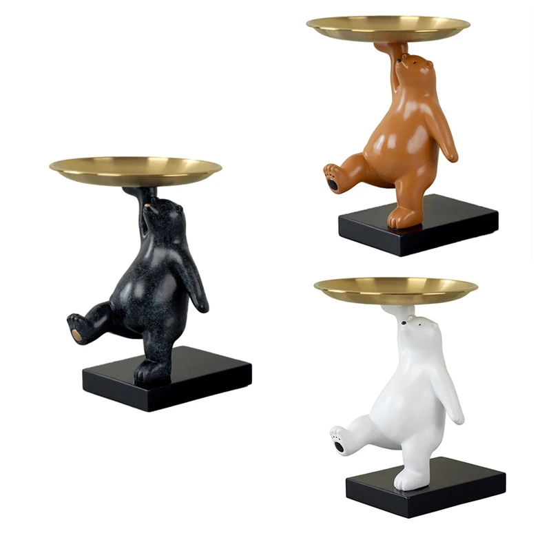 

Скандинавская искусственная смола, Современное украшение для дома, белый медведь, скульптура, поднос для хранения ключей, аксессуары для оф...