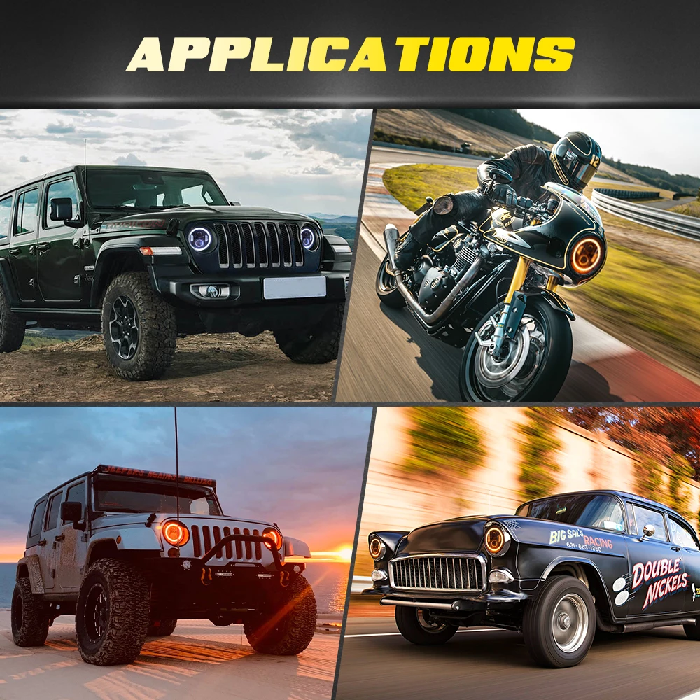 Черная 7-дюймовая светодиодная лампа Halo для фар с ангельскими глазами дневного и