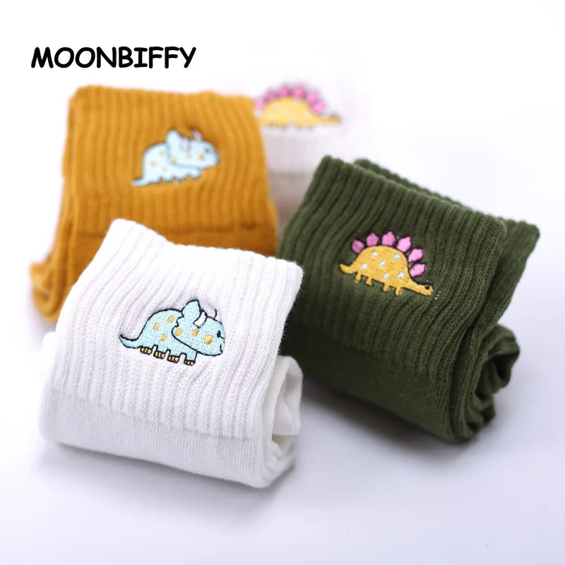 

Cute Embroidery Cotton Women Socks White Lovely Cartoon Animal Vintage Short Sock Novelty Cozy Dinosaur Socks Multiple Styles