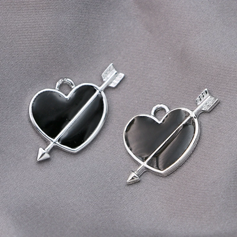 

5Pcs Silver Plated Black Enamel Arrow Heart Charm Pendant Jewelry Making Earrings Accessories Necklace Handmade DIY 28x14mm