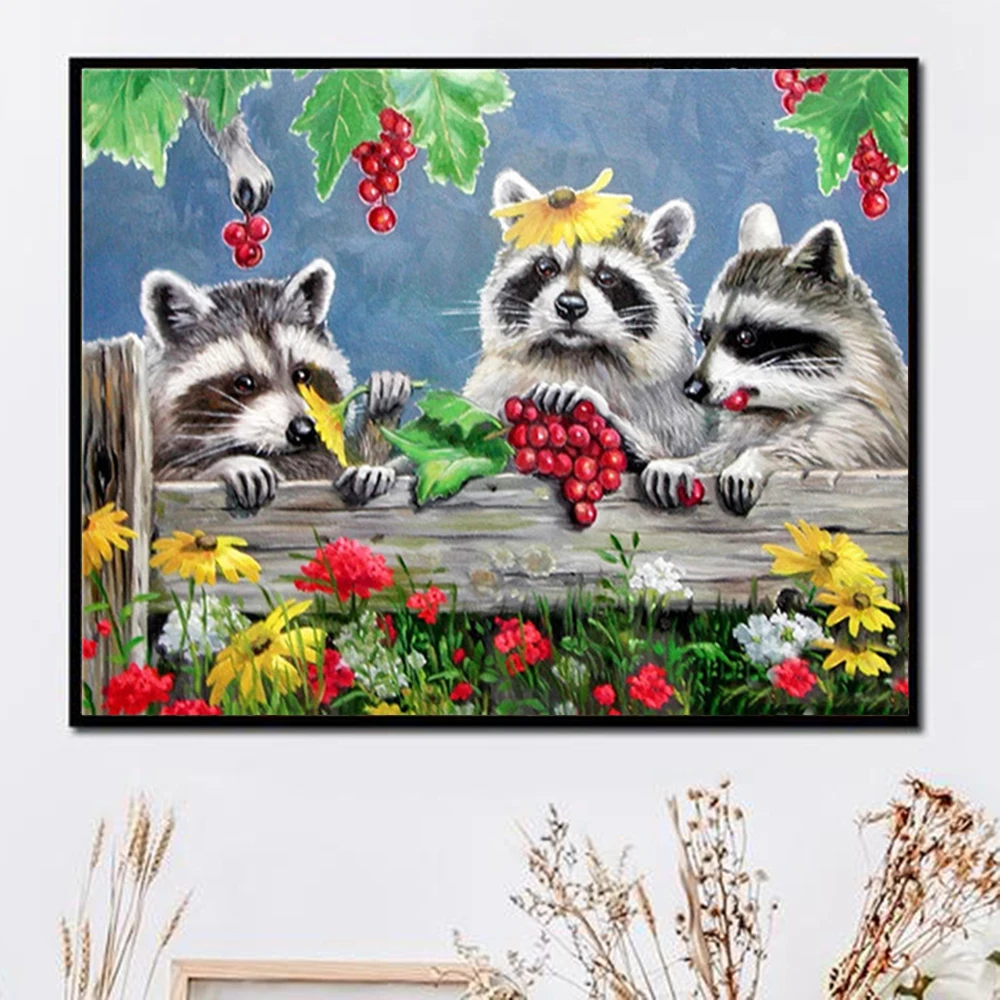 

Круглая/квадратная Алмазная вышивка ручной работы, милая семья енота, алмазная живопись, мозаика, животное, картина, домашний декор