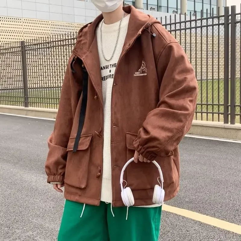 Куртка с капюшоном на пуговицах для мужчин и женщин японская винтажная простая