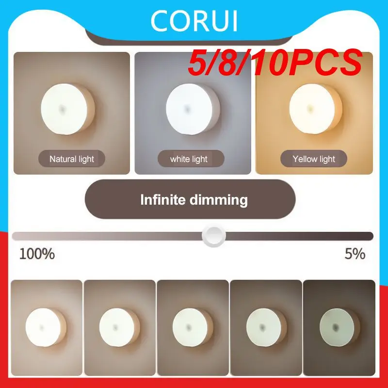 

5/8/10PCS For Staircase Cabinet Wardrobe Closet Portable Dimming Night Lamp 0.6w Wireless Led Night Light Round Wall Lights