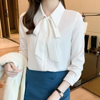 solid color blusas mujer de moda 2022 white shirt women long sleeve spring 2022 new blouses shirt bow tie women shirt 8086b