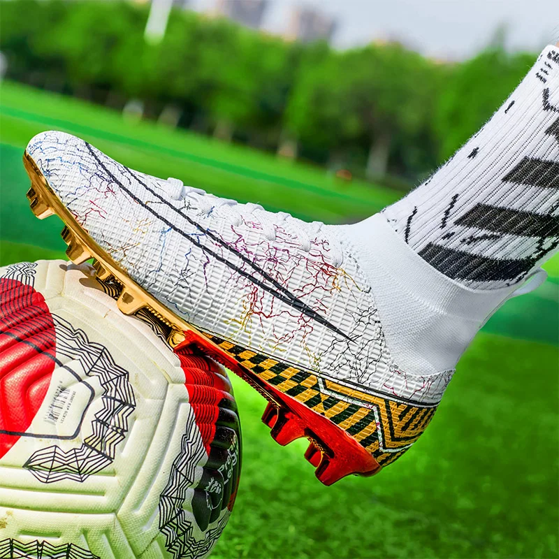 Men Professional Football Shoes High Top Non-Slip Long Spike Children Soccer Sneaker Kid Training Footwear TF/AG Free Shipping