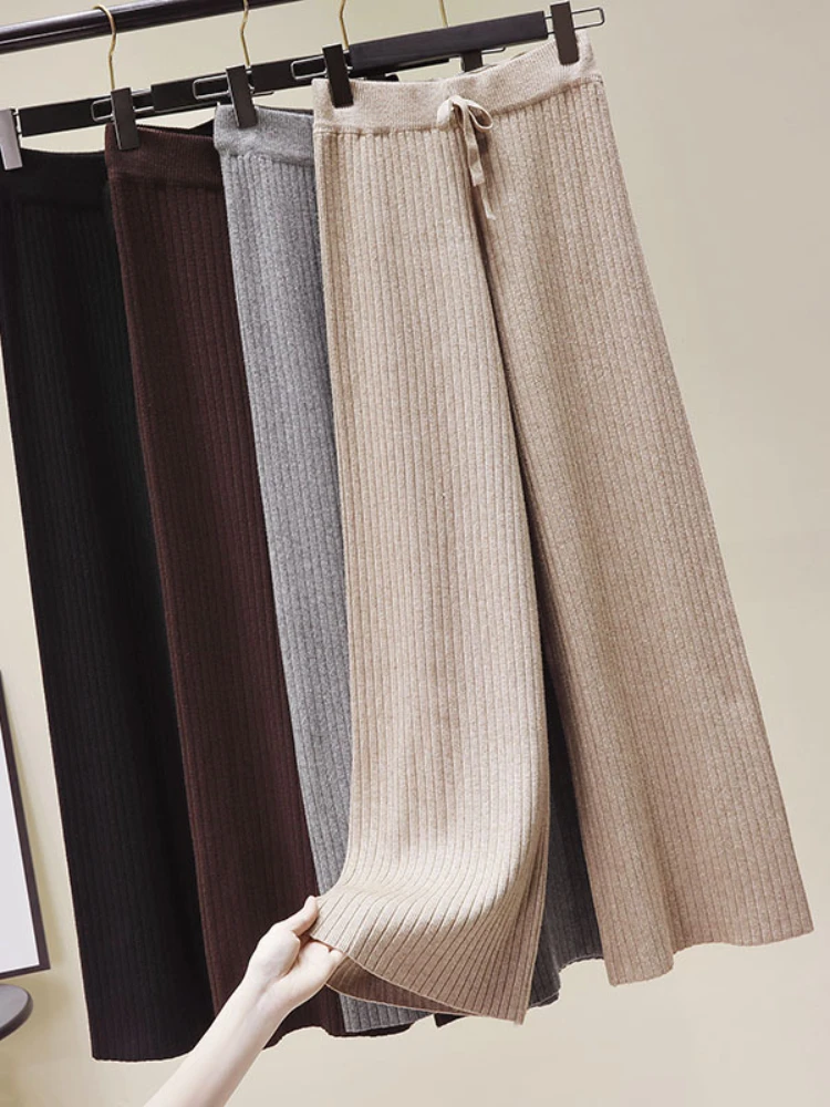 

Streetwear Women Knitting Drawstring Sweatpants Cotton Loose Wide Leg Pants Casual Stripe Solid Pants Women High Waist Trousers