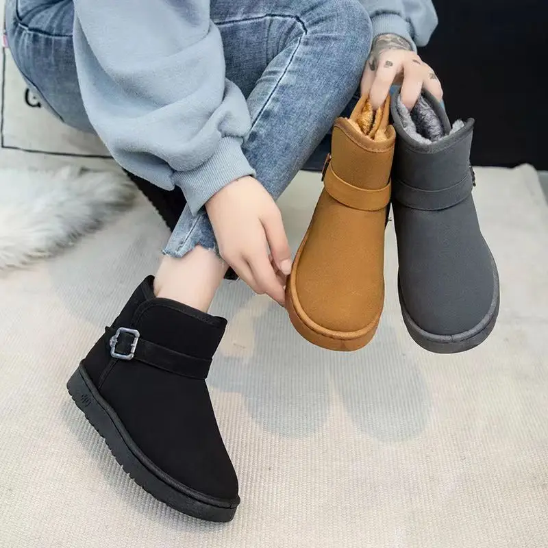

Women's Shoes Boots Winter Footwear Round Toe Flat Heel Boots-Women Fashion Snow Low Ladies Ankle Cotton Botas De Mujer