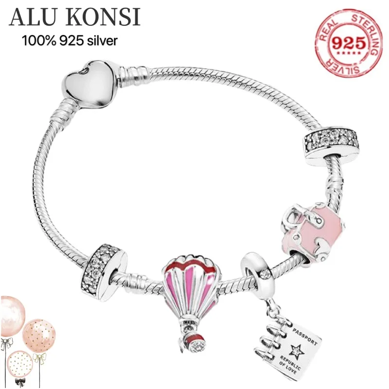 

100%925 Sterling silver European Fashion Charm Beaded Bracelet DIY Bangle For Women Couples Lover Original Gift Jewelry