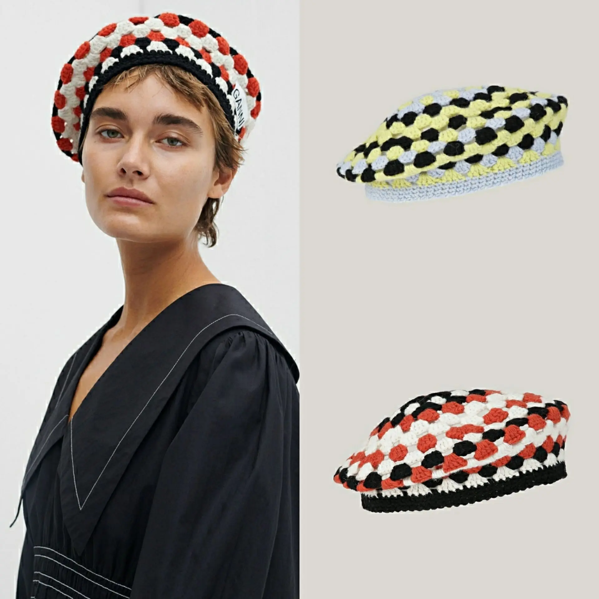 

Новинка Осень 2022 вязаный крючком берет с блокировкой цвета Кепка Женская Корейская ретро модная шапка художника без косточек