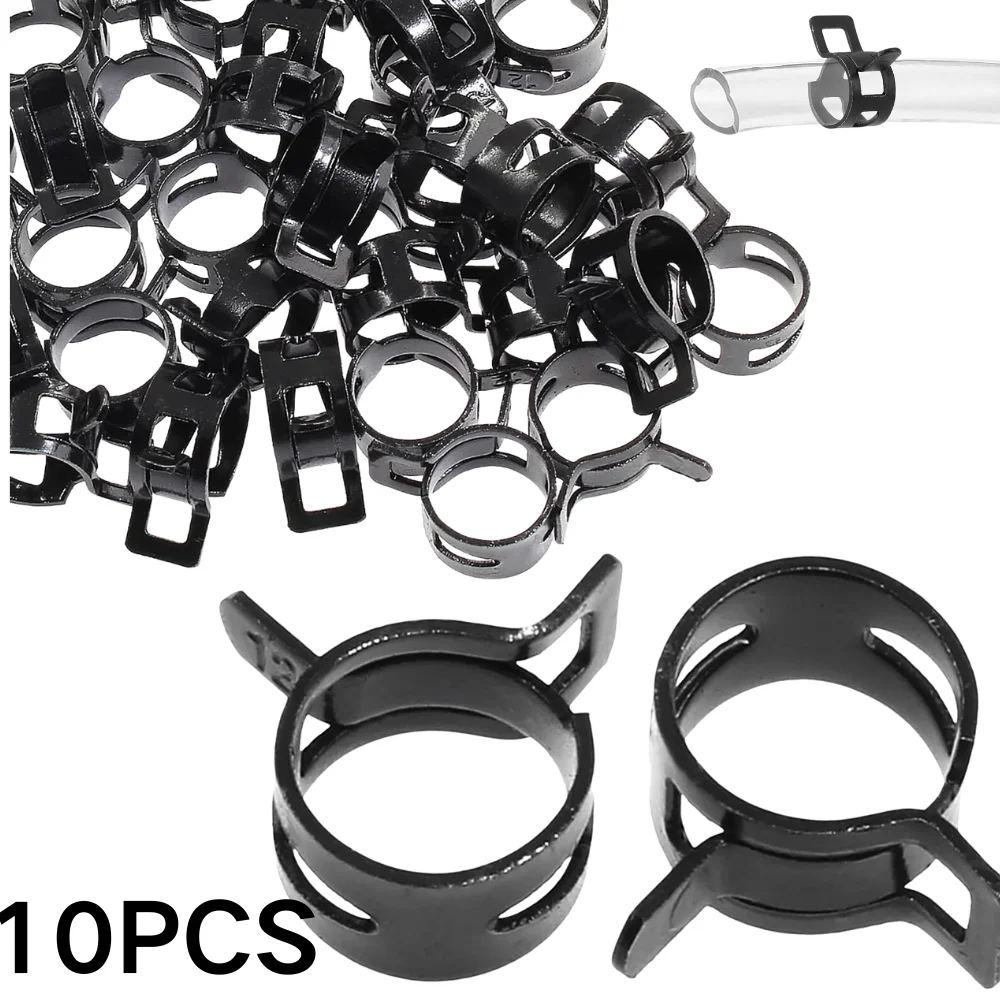 

10 шт./лот, черные пружинные хомуты из нержавеющей стали, 5 мм-27 мм, эластичный стальной обруч для водопроводных труб