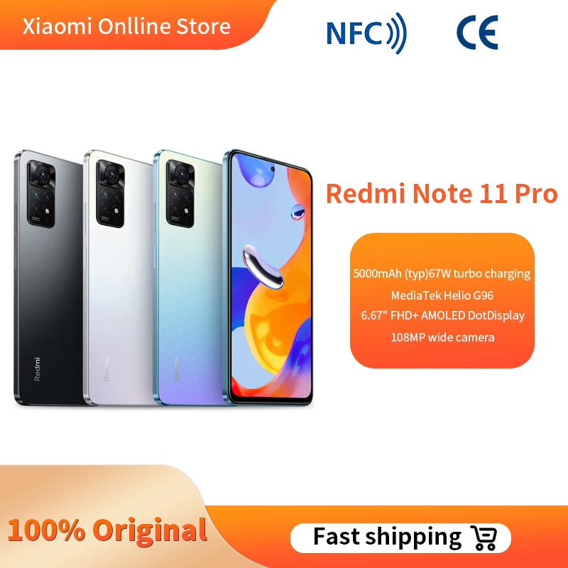 

【11PROHAHA60】Global Version Xiaomi Smartphone 4G Redmi Note 11 Pro 64GB / 128GB 108mp camera, Helio G96, 67W, fast charging