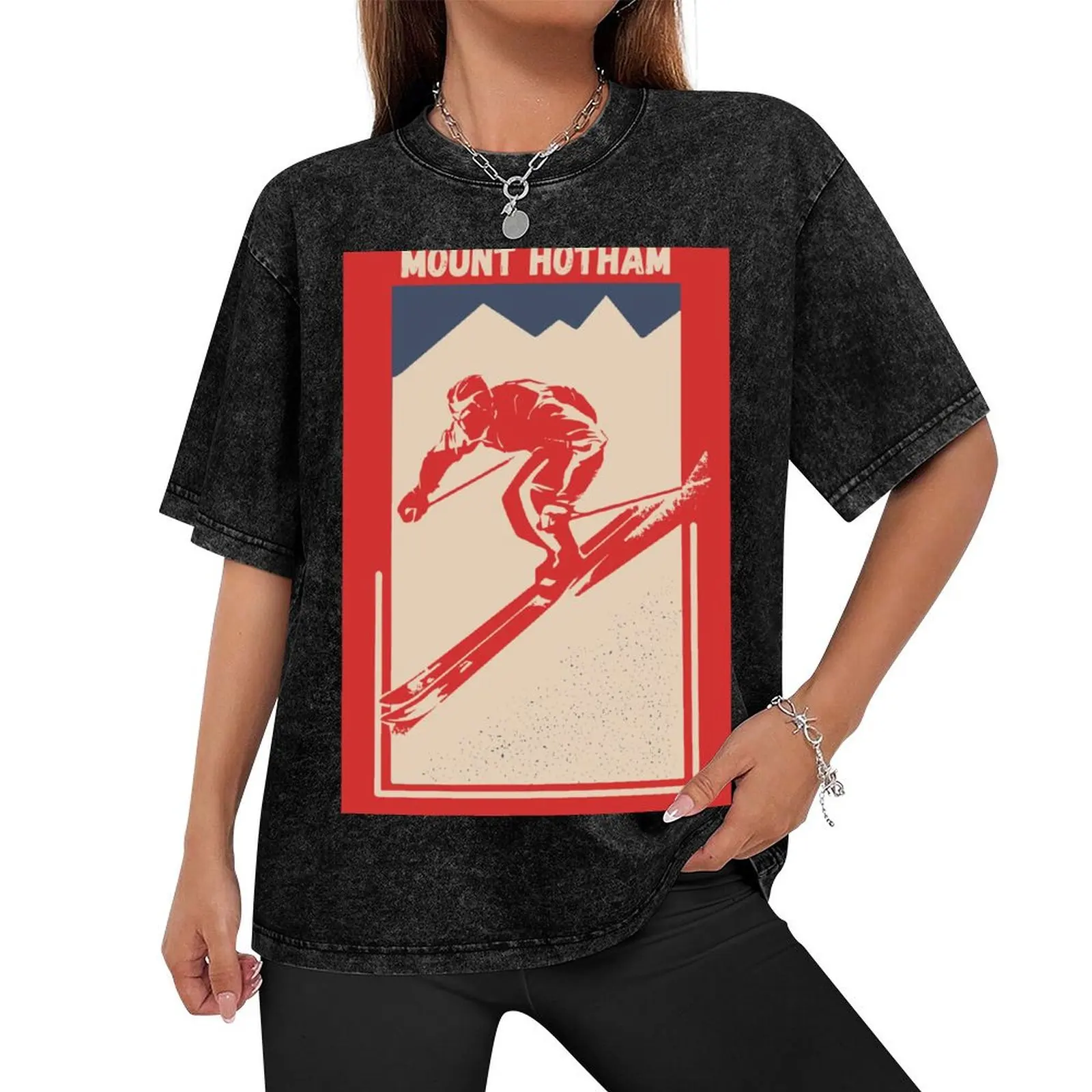 Mount Hotham Australia Ski Resort Винтажная красная футболка с геометрическим плакатом синяя