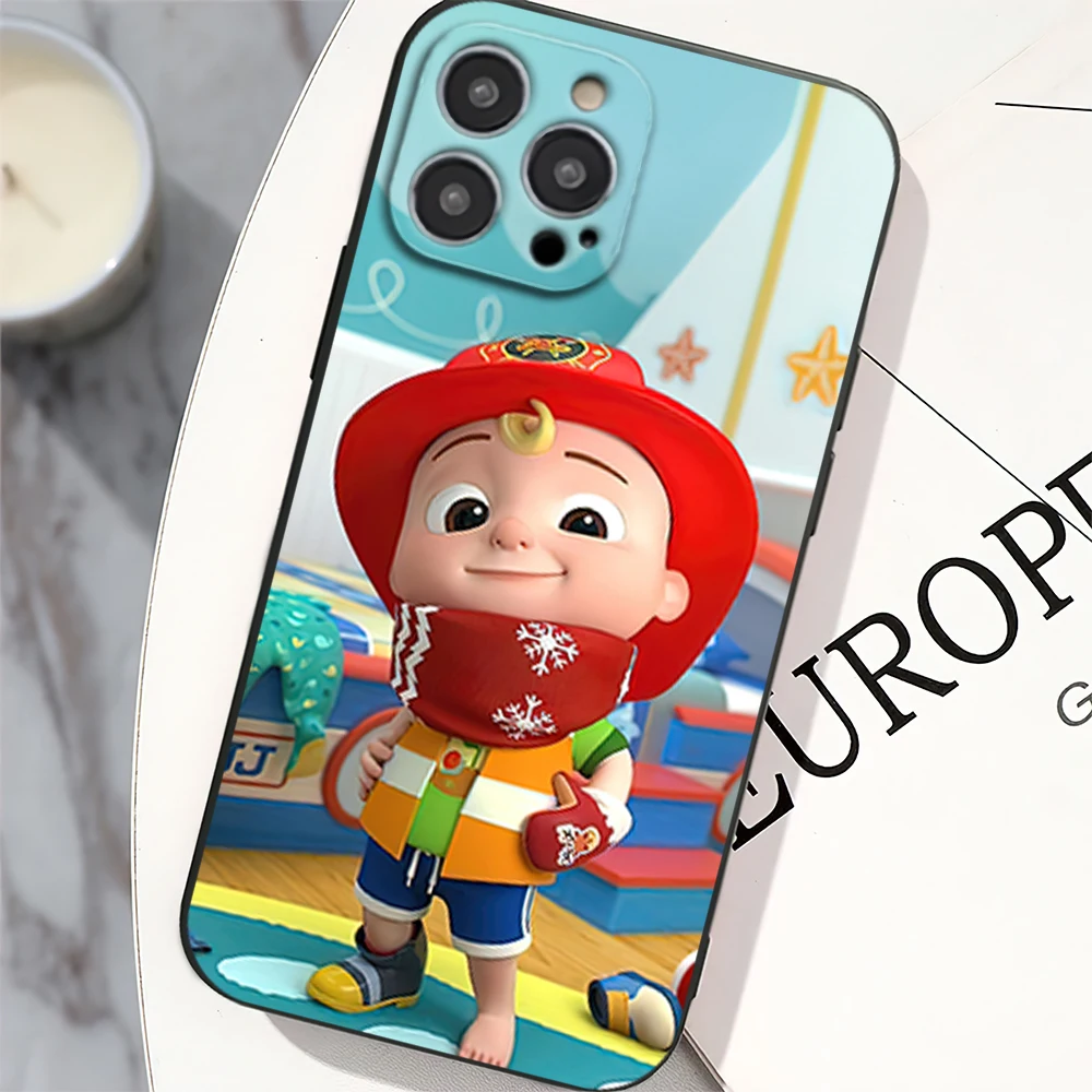 Cartoon C-CoComelons Phone Case for iPhone 12 11 13 14 15 16 Max Pro Plus Black Soft Silicone Cover
