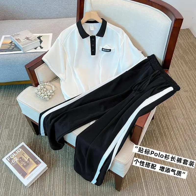 

Fashion Two Piece Set For Women 2023 Summer Short Sleeved Tops+Elastic Waist Casual Pants Sports Wide Leg Pants Suit 2 Piece Set