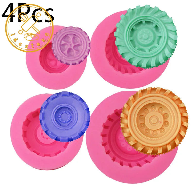 

4Pcs Silicone Tires Wheel Fondant Cake Molds DIY Chocolate Sugarcraft Cookies Mould Kitchen Baking Decorating Tools Bakeware
